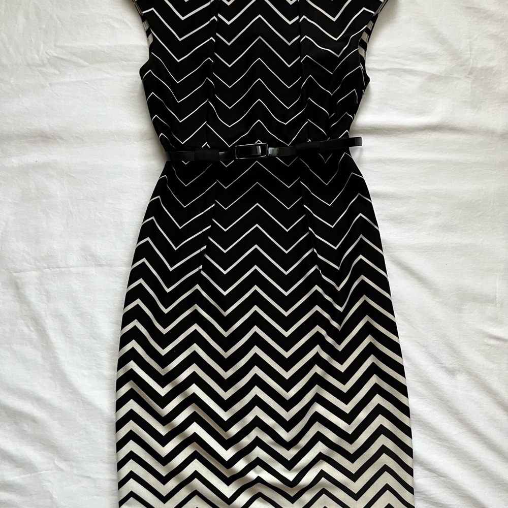 Black and White Sleeveless Sheath Midi Dress - Picture 3 of 13